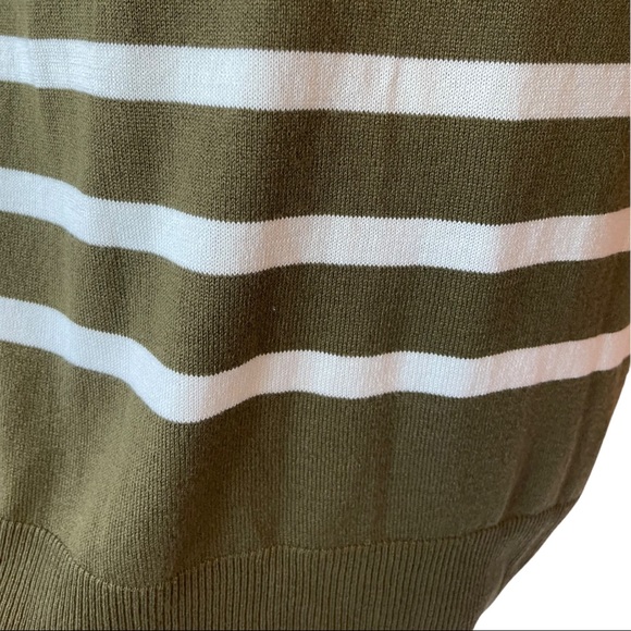 TALBOTS - Long sleeved green and white horizontal striped open sweater cardigan - Picture 5 of 10